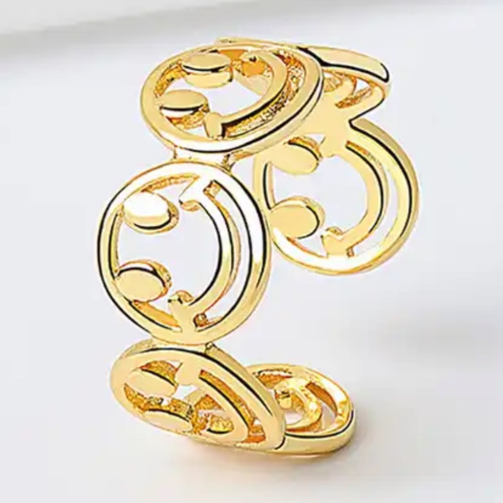 Adjustable Gold Smiley Face Plated Ring